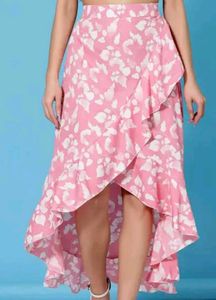 Pink Floral Ruffle Wrap Skirt
