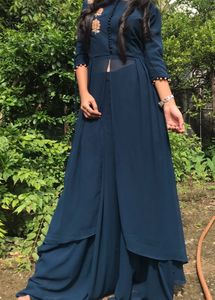 Navy Blue Suit With Orange Dupatta