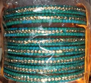 Teal & Gold Beaded Bangle Set