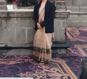 Designer Light Green and Cream Silk Saree