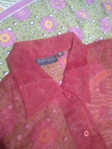 Red Sheer Button-Up Shirt