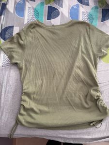 Olive Green Ribbed Fitted T-Shirt