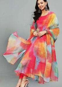 Organza Anarkali Floral Printed Kurta with Pant
