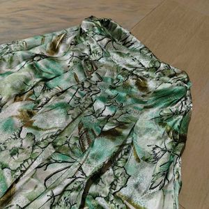 Green Floral Printed Satin Skirt