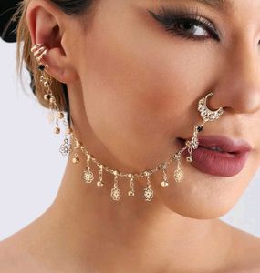 Gold Tone Ear Cuff & Nose Chain