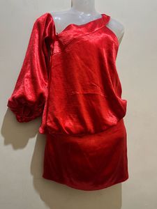 Red One-Shoulder Satin Mini Dress