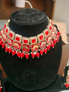 Fix Price Red &amp; Gold Indian Jewelry Set With Mangt