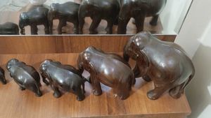 Vintage Wooden Elephant Family