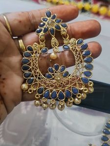 Blue & Gold Chandbali Earrings