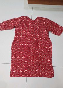 Knee Length Straight Red Kurta for Women