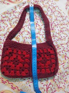 Crochet Maroon &amp; Red Granny Square Bag