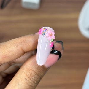 Pink Floral Nails For Party 🎉