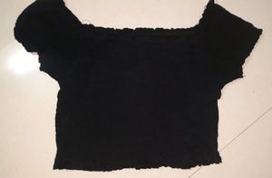 Black Ruched Off Shoulder Top
