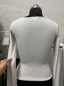 White Long Sleeve Square Neck Top