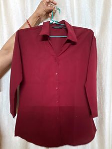 Maroon Formal Shirt For Women XS