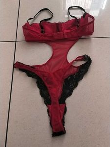 L Red &amp; Black Teddy Lingerie