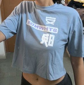 Blue Graphic Print Crop Top