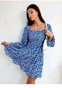 Floral Print Blue Mini Dress