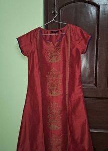 Red Art Silk Printed Kurti