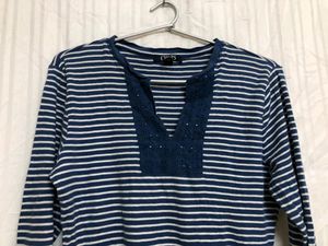 Chaps Blue Half Sleeve Cotton Top