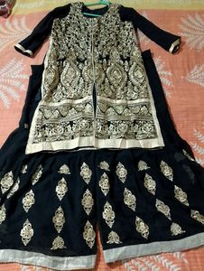 Black Embroidered Kurta With Sharara