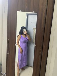 A-line Satin Cowl Neck Lavender Evening Dress 🪻✨