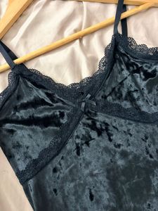 H &amp;M Black Velvet Lace Trim Dress