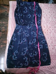 Blue Bird Print Mini Dress