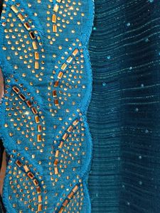 Beautiful Teal Blue Chiffon Georgette Saree with S