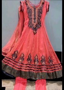 Embroidered Net Anarkali Churidar Kurta