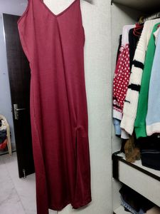 Red slit cut dress