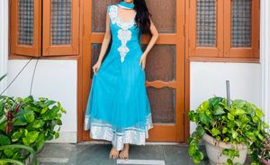 Turquoise &amp; Silver Anarkali Suit