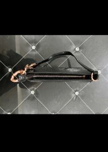 Black Croc Embossed Shoulder Bag