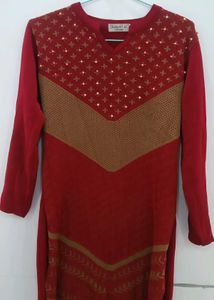 Red &amp; Tan Kurta Set