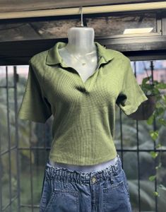 Green Polo Crop Top