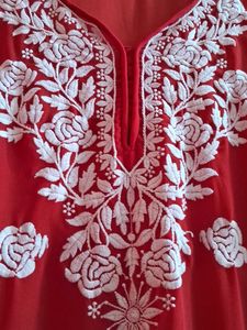 Red Chikankari Kurti