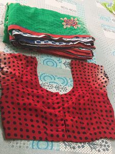 3 Colored Based Saree With Green Pallu