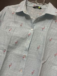 Tokyo Talkies Striped Flamingo Print Shirt
