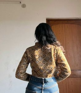 Patterned Long Sleeve Crop Top
