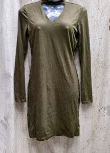 3138. Olive Green Long Sleeve Dress