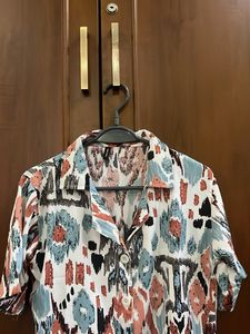 Patterned Button-Down Crop Top