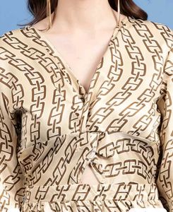 Geometric Printed V Neck Fit N Flare Dress