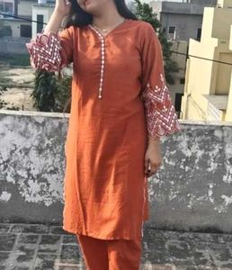 Red embroidered kurta set