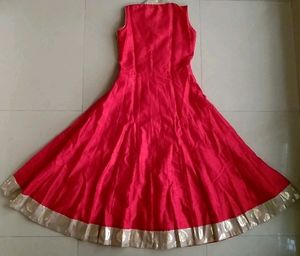 Red Zipper Gown Dress With Golden Lengha Size-M