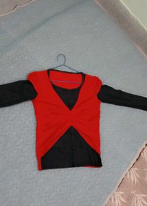 Red &amp; Black Knit Cardigan