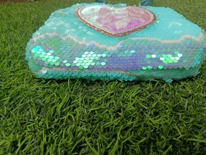 Shiny Aqua Sequin Shoulder Bag with Heart Design –