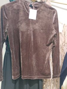 Brown Velvet Embellished Top