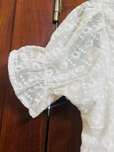 White Eyelet Puff Sleeve Crop Top