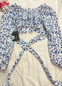 Blue Leopard Print Crop Top