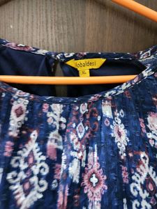 Blue Floral Chiffon Balloon Sleeves Top